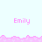 Pixelated image with repeated pink text 'Emily' on light blue background, bordered by jagged pink decorative lines.