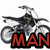 Pixelated motorcycle image with red text overlays reading MAN, HOLLY, and SHAT across different sections of the bike.