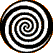 Five black-and-white spiral patterns arranged in two on a gray background, with no visible motion or text