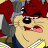 Pixelated cartoon character with red hair, gray helmet, and blue clothing holding a yellow object against a light background.