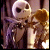 A 3x2 contact sheet of a Nightmare Before Christmas animated icon showing Jack Skellington and Sally in a close embrace with heart symbols, text overlays reading 'NIGHTMARE BEFORE CHRISTMAS...', 'BEST', and 'MOVIE EVER!!' on black background.
