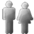 Two pixelated human figures in grayscale tones, one facing forward and the other turned slightly right, standing against a plain gray background.