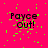 Bright pink background with scattered green pixel dots and repeated black text reading "Payce out!" in a