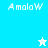 Pixelated text "Amalaw" appears in white on cyan backgrounds with a white star and blue star icon in different positions.