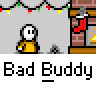 Animated contact sheet showing multiple frames of a yellow stick figure character performing actions in front of brick chimneys with red stockings and Christmas lights, repeated across rows on gray background.