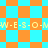 A static pixel art image with alternating orange and cyan squares forming a checkerboard pattern, overlaid with yellow text reading "W-E-S-O-W-E-S-O-W-E-S-O" in a repeating sequence.