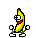 Pixelated banana character with green limbs and white shoes in multiple poses against gray background.