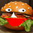 Pixelated burger with eyes and mouth, red filling, green lettuce, blue text 'Big Mac' on black background.