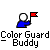 Pixelated character in blue outfit holding red flag with multiple animation states showing flag movement and head position changes.