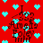 Red background with cyan pixelated hearts and repeated dark brown text reading "I Am 819 For" in a pattern