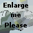 Pixelated image with bold black text reading 'Enlarge me Please' over a blurred background of muted green, gray, and light blue tones.