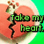 Pixelated image of a broken heart with a giraffe figure, green text reading "Take my heart don't break it." on a green background.