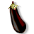 Pixelated image of a dark purple eggplant with green stem and yellowish bloom, rendered in low-resolution style against white background.