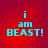 Red background with cyan text reading "i am BEAST!" in four identical arranged in a