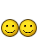 Yellow smiley faces with black eyes and mouths appear in , some paired with red hearts that change position across frames