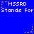 Blue background with repeated pixelated text and star symbols in yellow, purple, and orange.