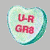 Heart-shaped icon with light blue and white gradient background, red text "U-R GR8" on left side; green pixelated text "Original Icons .com" on right dark green background.