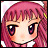 Pixelated anime-style character with pink hair and purple eyes, next to black background with white text.