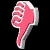 A pink thumbs-down icon with white outline appears in multiple views against black background, showing front, side, and angled perspectives.