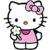 Static pixel art of a Hello Kitty character holding a flower, wearing pink clothing and a large pink bow on her head.