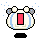 Pixel art contact sheet showing two frames of an animated character icon with mouse ears, tears, and a red rectangle mouth on a gray background.