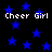Blue star pattern with repeated 'Cheer Girl' text on black background, static display.