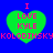 Green heart-shaped icon with pink text "I LOVE KYLE" on blue background, repeated in four identical with pixelated text and border effects