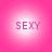 Four identical pink circular icons arranged in a , each containing the word SEXY in pink pixelated text on a white gradient background