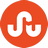 Red circular icon with white stylized 'S' symbol centered on gray background.