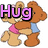Two teddy bears hug each other; one bear wears a pink dress and blue shirt, the other brown pants. A purple heart appears above their heads in later frames.