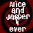 Four identical circular icons with red and black concentric rings, white text reading "Alice and Jasper ever," and a small white figure in the center.
