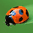 Pixelated orange ladybug with black spots on green background, next to red text reading 'Merry Christmas' in pixel font.