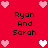 Red background with pixelated hearts and repeated text "Ryan And Sarah" in black.