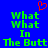 Blue background with green pixelated text reading "What What In The Butt" repeated twice, and a red heart symbol above the left copy.