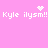 Pixelated pink background with white text "Kyle ilysm!!" repeated twice per , featuring heart and starburst symbols above the top