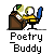 nine pixel-art icons shows a character at a desk with a lamp, chair, and paper, with one icon displaying text and a pencil