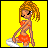Pixelated character with orange hair and red bikini holding white surfboard on yellow background, with 'June' text overlay in some frames.