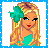 Pixel art buddy icon featuring a cartoon woman with blonde hair and green headpiece next to pink text reading "PERFECT BITCH!" on blue border.