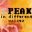 nine identical showing a pixelated image with text 'SPEAK in different voices' over an orange background and blurred pink shapes