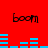 Red background with four 'boom' text elements and two of blue horizontal bars that change position across frames