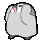 Pixelated cartoon penguin in gray and white with pink beak, showing multiple poses including arms raised, head turned left/right, and body curled.
