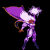 Pixelated character with purple wings and white chest armor in five sequential poses showing head and wing motion against black background.