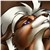 A pixelated close-up of a character with brown fur, white markings, and a purple eye, set against a dark background.
