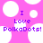 Pixelated pink background with white polka dots and purple text reading "I Love PolkaDots! PolkaDots!" in two identical side-by-side sections.