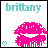 Pixelated image with 'brittany' text in cyan above a pink lips graphic and small cyan heart.