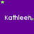 Purple background with repeated white text 'Kathleen' and scattered green and purple stars in a