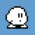 Pixelated white character with black eyes and mouth on blue background, displaying multiple facial expressions across frames.