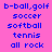 Pixelated of sports-themed text labels on pink and blue backgrounds with one highlighted