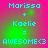 Pixelated text displays 'Marissa + Kaelie = AWESOME<3' on a pink-to-green gradient background with cyan lettering.