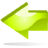 A pixelated left-pointing arrow icon with a gradient from bright yellow to green on a gray background, featuring a white highlight on the upper surface.